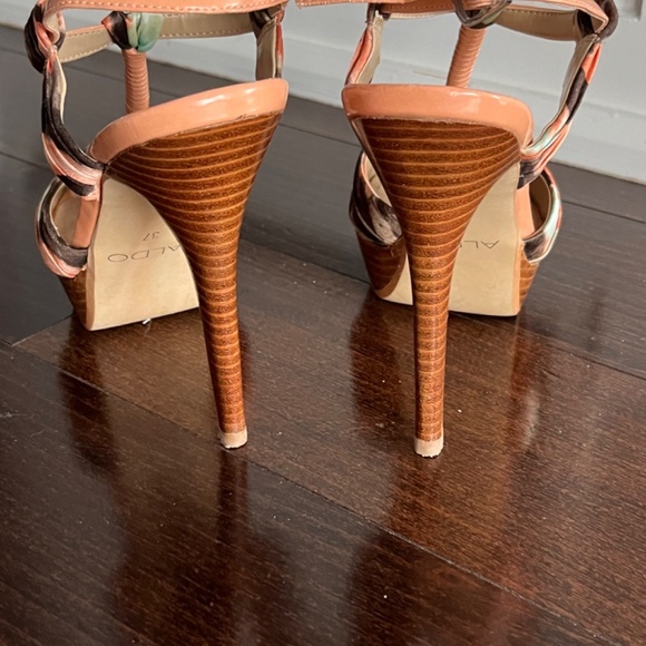 ALDO Women’s 5" High Heel Platforms size 6.5 open toe, coral fabric - Picture 3 of 12